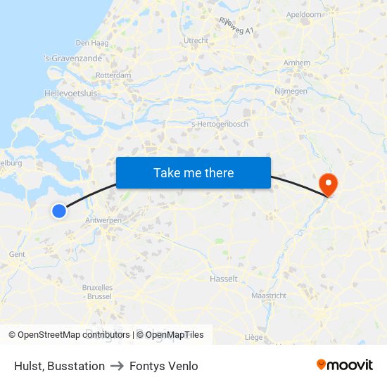 Hulst, Busstation to Fontys Venlo map