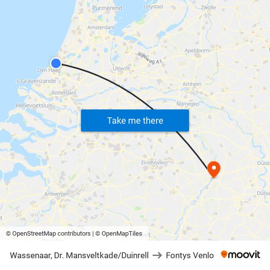 Wassenaar, Dr. Mansveltkade/Duinrell to Fontys Venlo map