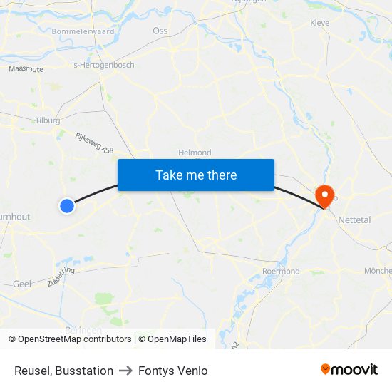 Reusel, Busstation to Fontys Venlo map