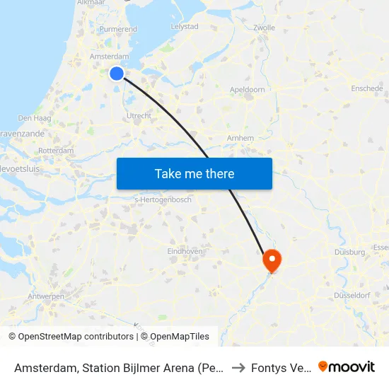 Amsterdam, Station Bijlmer Arena (Perron B) to Fontys Venlo map