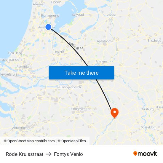 Rode Kruisstraat to Fontys Venlo map