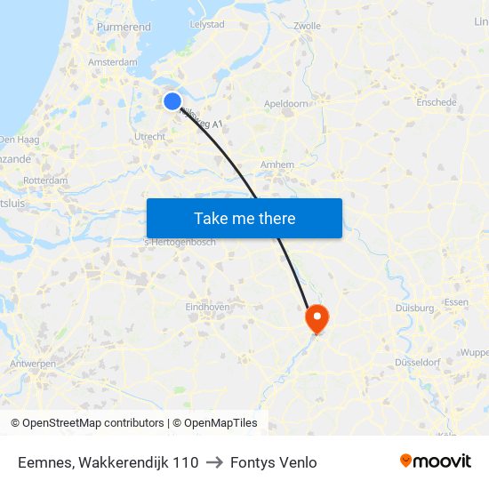 Eemnes, Wakkerendijk 110 to Fontys Venlo map