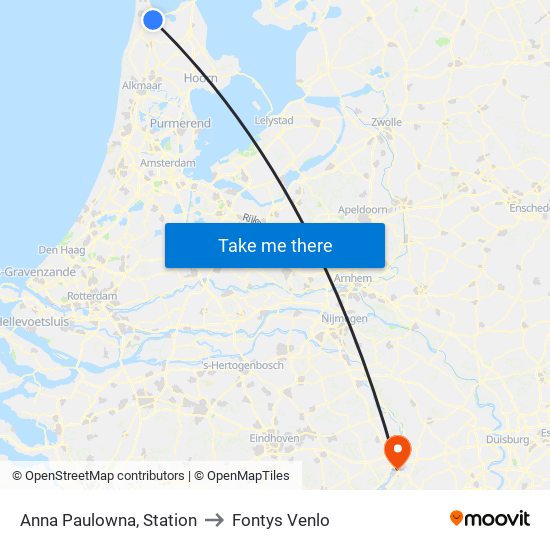 Anna Paulowna, Station to Fontys Venlo map