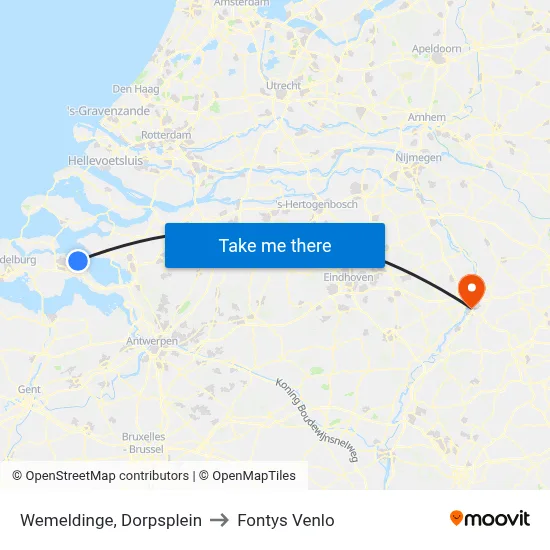 Wemeldinge, Dorpsplein to Fontys Venlo map