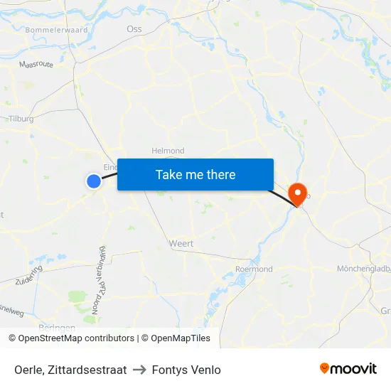 Oerle, Zittardsestraat to Fontys Venlo map
