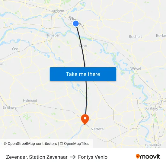 Zevenaar, Station Zevenaar to Fontys Venlo map
