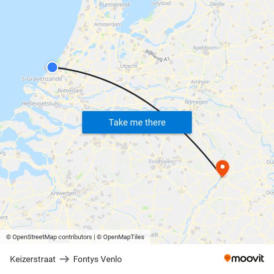 Keizerstraat to Fontys Venlo map