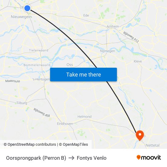 Oorsprongpark (Perron B) to Fontys Venlo map