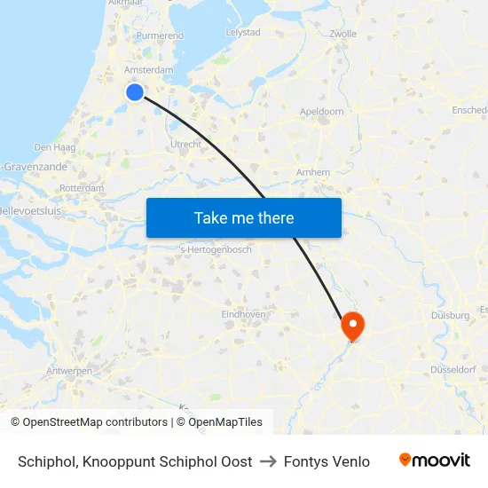 Schiphol, Knooppunt Schiphol Oost to Fontys Venlo map
