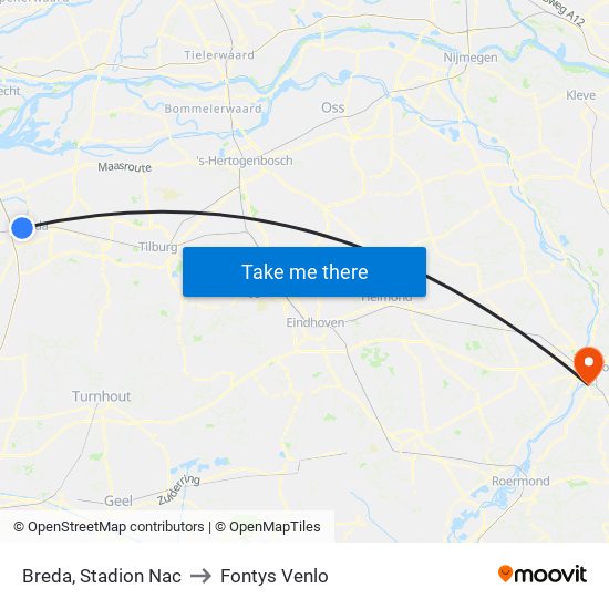 Breda, Stadion Nac to Fontys Venlo map