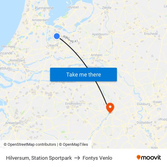 Hilversum, Station Sportpark to Fontys Venlo map