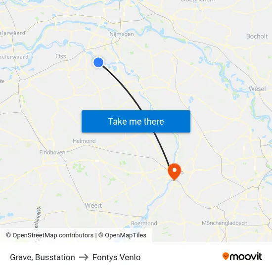 Grave, Busstation to Fontys Venlo map