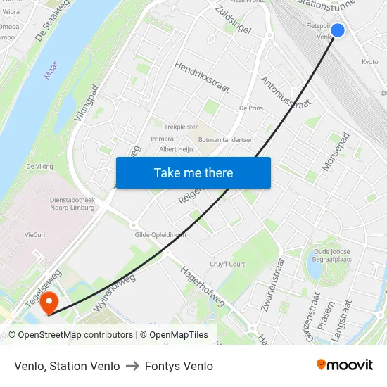 Venlo, Station Venlo to Fontys Venlo map