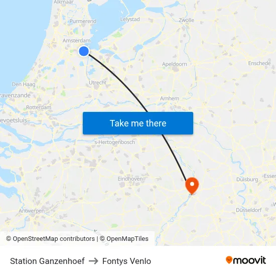 Station Ganzenhoef to Fontys Venlo map