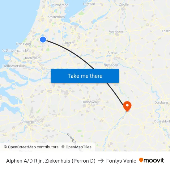 Alphen A/D Rijn, Ziekenhuis (Perron D) to Fontys Venlo map