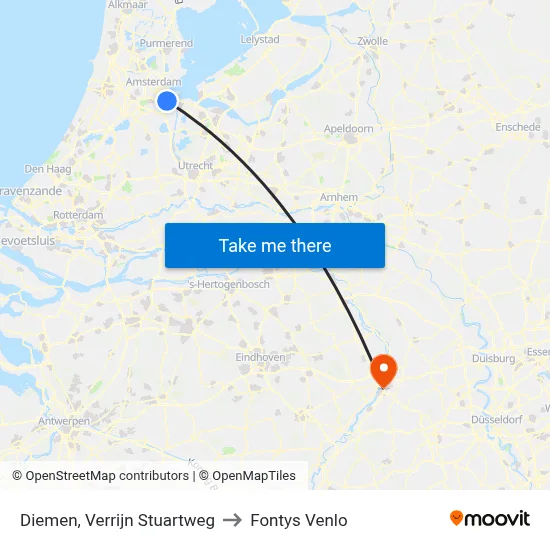 Diemen, Verrijn Stuartweg to Fontys Venlo map