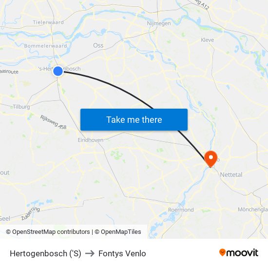 Hertogenbosch ('S) to Fontys Venlo map