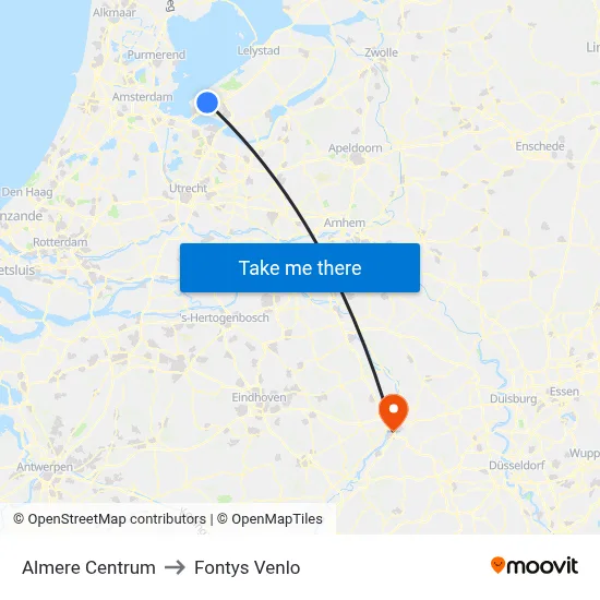 Almere Centrum to Fontys Venlo map