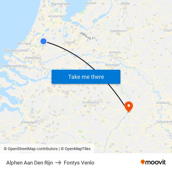 Alphen Aan Den Rijn to Fontys Venlo map