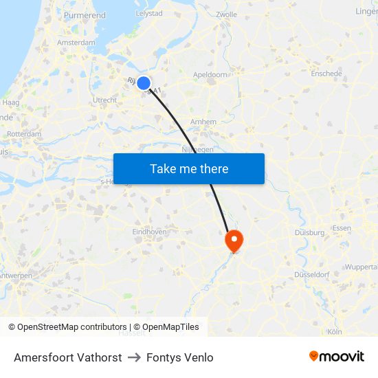 Amersfoort Vathorst to Fontys Venlo map