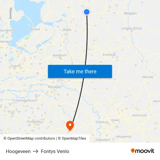 Hoogeveen to Fontys Venlo map