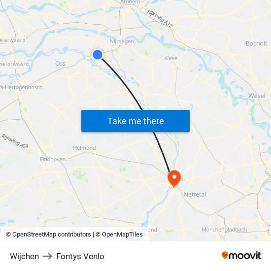 Wijchen to Fontys Venlo map