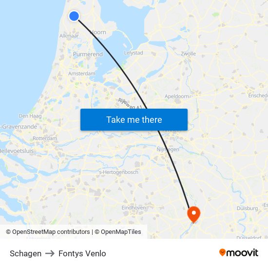 Schagen to Fontys Venlo map