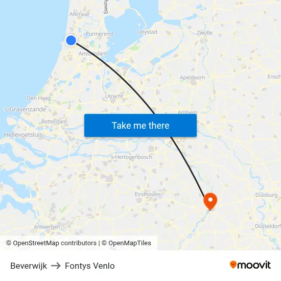 Beverwijk to Fontys Venlo map