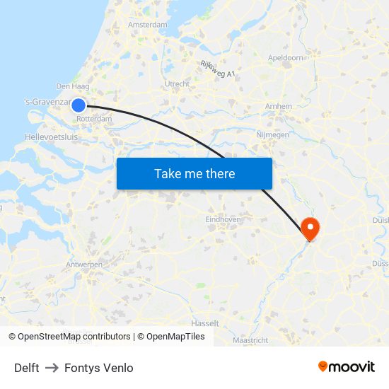 Delft to Fontys Venlo map