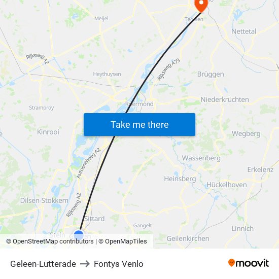 Geleen-Lutterade to Fontys Venlo map