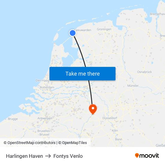 Harlingen Haven to Fontys Venlo map