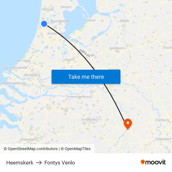 Heemskerk to Fontys Venlo map