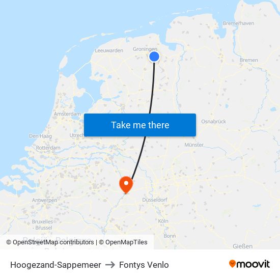 Hoogezand-Sappemeer to Fontys Venlo map