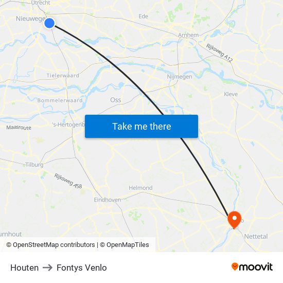 Houten to Fontys Venlo map