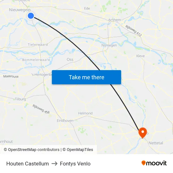 Houten Castellum to Fontys Venlo map