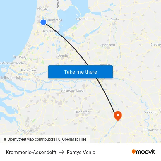 Krommenie-Assendelft to Fontys Venlo map