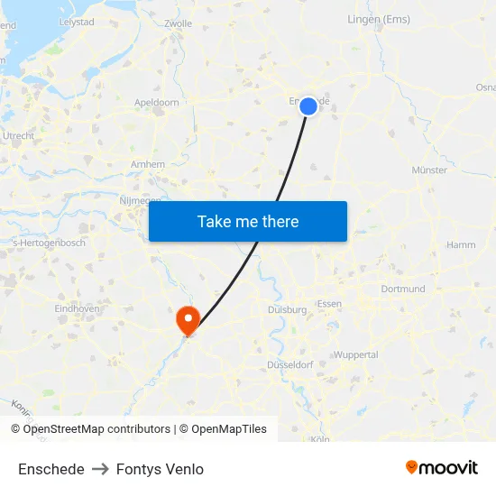 Enschede to Fontys Venlo map
