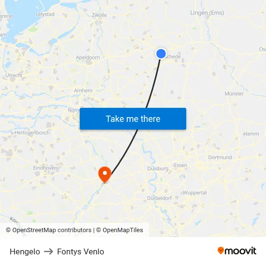 Hengelo to Fontys Venlo map