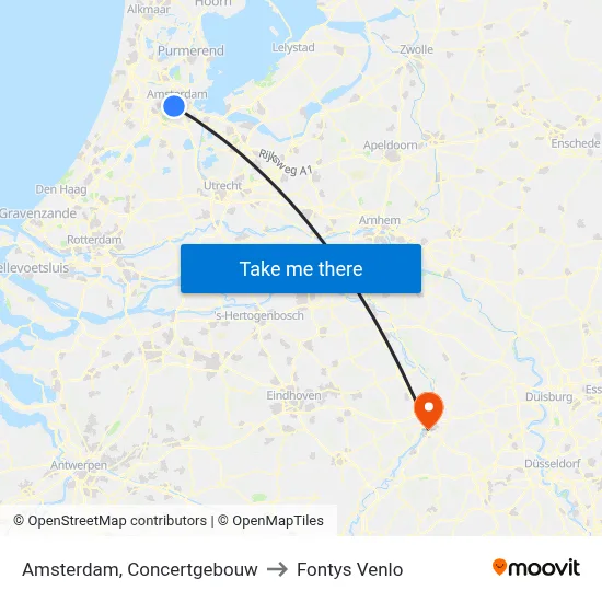 Amsterdam, Concertgebouw to Fontys Venlo map