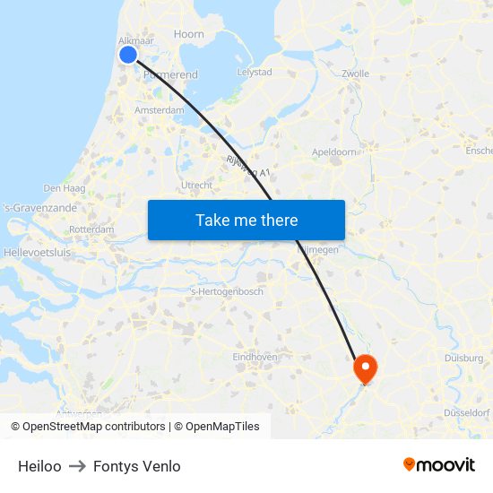 Heiloo to Fontys Venlo map