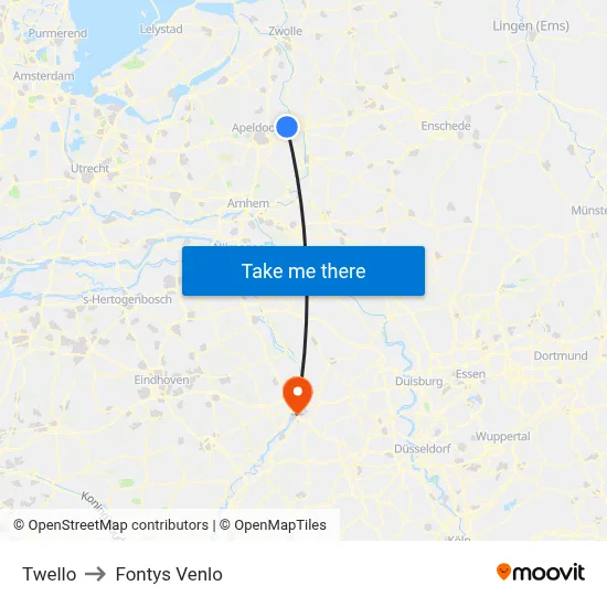 Twello to Fontys Venlo map