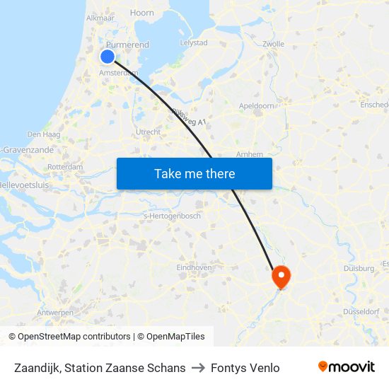 Zaandijk, Station Zaanse Schans to Fontys Venlo map