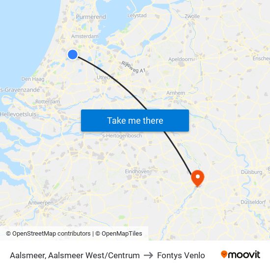 Aalsmeer, Aalsmeer West/Centrum to Fontys Venlo map