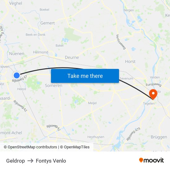 Geldrop to Fontys Venlo map