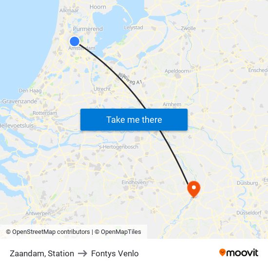 Zaandam, Station to Fontys Venlo map