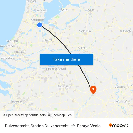 Duivendrecht, Station Duivendrecht to Fontys Venlo map