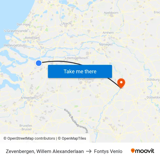 Zevenbergen, Willem Alexanderlaan to Fontys Venlo map