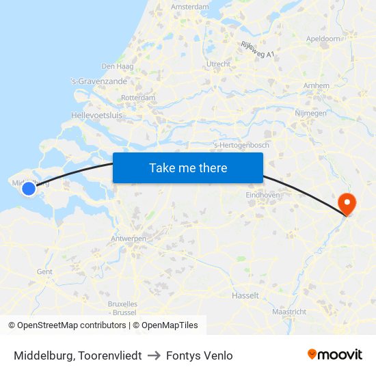 Middelburg, Toorenvliedt to Fontys Venlo map