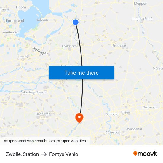 Zwolle, Station to Fontys Venlo map