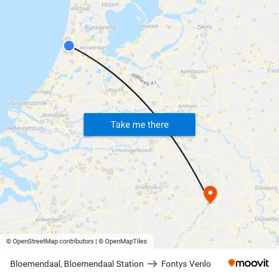 Bloemendaal, Bloemendaal Station to Fontys Venlo map